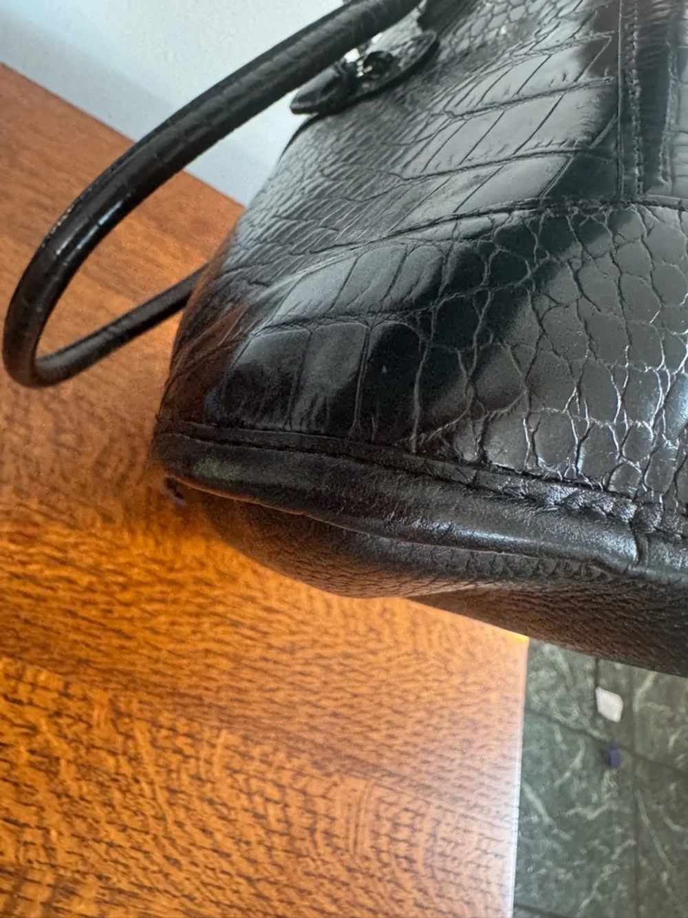 Brighton Black Croc-Embossed Satchel with Heart Accent and Silver Hardware